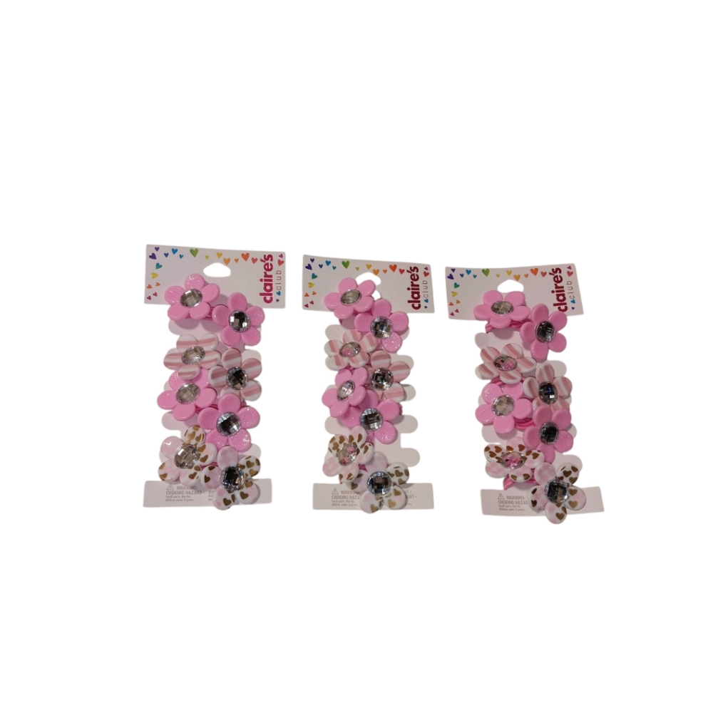 3- Claire's Pink and White Floral Hair Ties